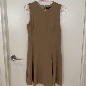 Theory Fit-And-Flare Dress in Striped Admiral Crepe in Beige Brown